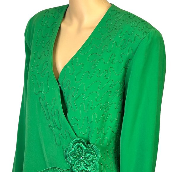 Harmony New York Womens 14 Green Embroidered Suit Jacket Blazer Skirt Set Outfit - Picture 7 of 12